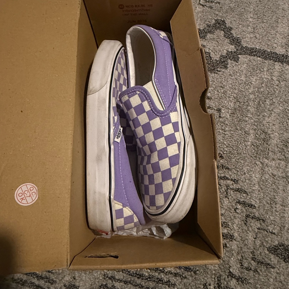 Vans Lavender and White Checkered Classic Slip-Ons - Picture 2 of 12